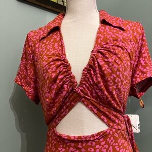 Free People Red and Pink Wrap Dress